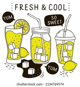 Hand drawn lemonade vector illustration isolated. Summer menu, banner, poster.