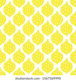 Hand drawn lemons seamless pattern on white background. Vector clipart repeating illustration of fruits for fabric design, party paper, wallpaper.