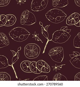 hand drawn lemons seamless pattern