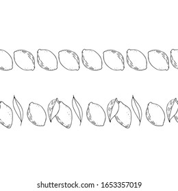 Hand drawn lemons two borders. Outline citrus vector frames. Sketch fruits decor.