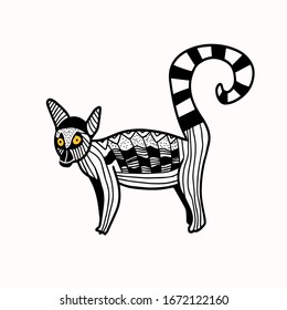 Hand drawn lemur. Doodle line graphic design. Black and white drawing mammal. Vector sketch.