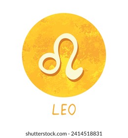 Hand drawn leo zodiac sign in golden  round frame Astrology doodle clipart Element for design