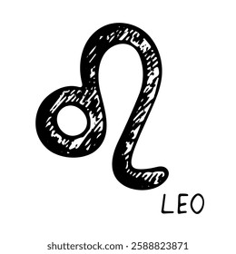 Hand drawn leo zodiac sign Esoteric symbol doodle Astrology clipart Element for design