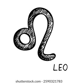 Hand drawn leo zodiac sign Esoteric symbol doodle Astrology clipart Element for design