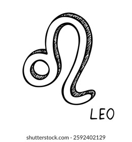 Hand drawn leo zodiac sign Esoteric symbol doodle Astrology clipart Element for design