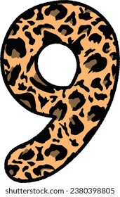 Números de leopardo dibujado a mano, números de leopardo localizados, números de alfabeto