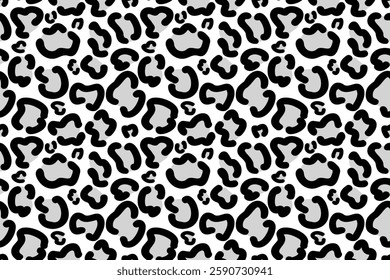 Hand drawn leopard print with black, Monochrome animal pattern, Seamless vector and transparent backdrop
