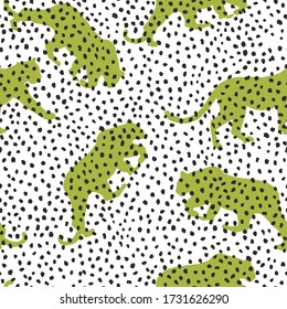 Hand drawn leopard silhouette vector seamless pattern, animal skin texture. Pattern of fashion. Vector illustration.