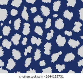 Hand drawn leopard skin seamless pattern in white and blue, ethnic and tribal hand paint texture background, simple and cute graphic for textile, carpet, decoration