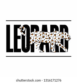 Hand Drawn Leopard Tshirt Design with Leopard Text and Animal Skin Vector Pattern Isolated Background