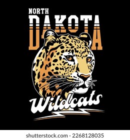 HAND DRAWN LEOPARD WILDCAT ATHLETIC DAKOTA STATE TEAM VINTAGE TSHIRT TEE PRINT FOR APPAREL MERCHANDISE