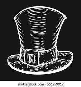 Hand drawn leprechaun hat sketch for St. Patrick's Day. Irish festival retro vintage decoration. Vector vintage hand drawn saint Patrick day illustration.