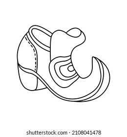Hand drawn leprechauns boot. st Patrick s day. Design for poster, greeting card, banner, print, t-shirt. Linear sketch of shoe. Vector illustration in doodle style isolated on background.