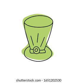 Hand drawn leprechaun's green hat cylinder, st Patrick's day and holiday doodle sign symbol vector illustration isolated on white background. Design for poster, greeting card, banner, print, t-shirt