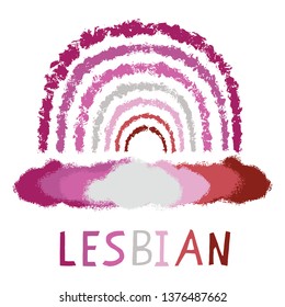Hand drawn lesbian cloud, sun vector illustration. Multicolor texture silhouette collection text.