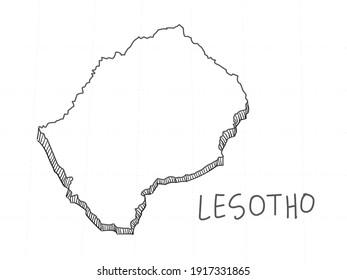 Hand Drawn of Lesotho 3D Map on White Background. 
