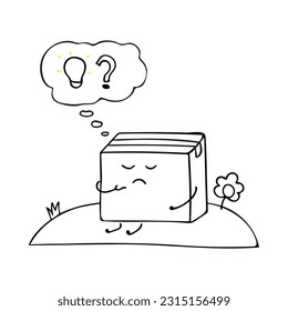 Hand drawn Let me think Outside,The box said. cute box thinking vector Cartoon Mascot Character Vector illustration color children cartoon clipart
 by wordspotrayal