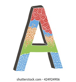 Hand drawn letter A. Doodle style. Vector illustration