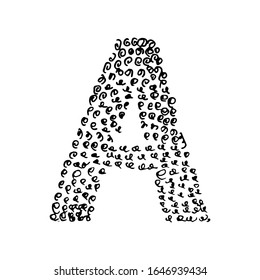Hand drawn letter A. Sketched letter with decorative elements. Easy to edit vector template for your designs. 