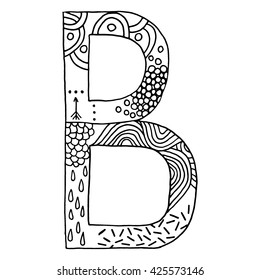Hand drawn letter B. Doodle style. Vector illustration