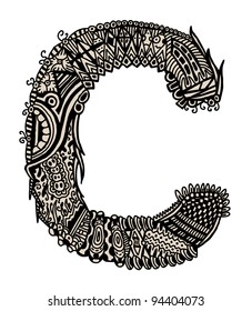 Hand drawn letter C, ancient style
