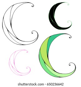 Hand drawn letter "C". Color and graphic variations. Vector letter for logo design, monogram, tattoo.