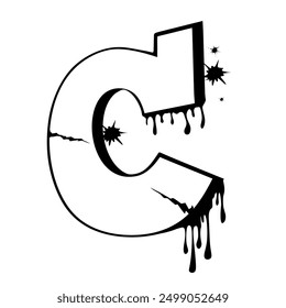 Hand drawn letter C in graffiti style. Vector sprayed element isolated on white background. Black and white decorative font letter C with spray effect for banner, decoration, street art and ads.Vector