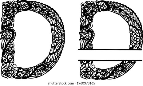 Hand drawn letter D for design element. Vector illustration