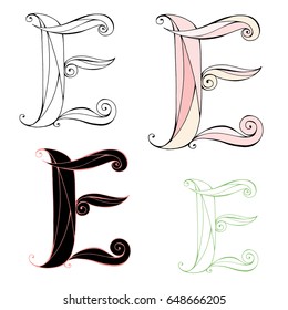 Hand drawn letter "E". Color and graphic variations. Vector letter for logo design, monogram, tattoo.