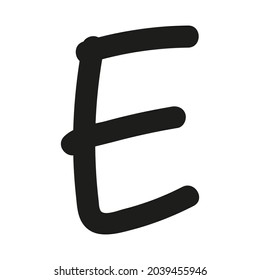 Hand drawn letter E. Latin letter drawn by brush. Handwritten font. Modern brush lettering. Template for lettering design. Vector illustration