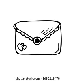 Hand drawn letter envelope with two hearts isolated on a white background. Doodle, simple outline illustration. It can be used for decoration of textile, paper.