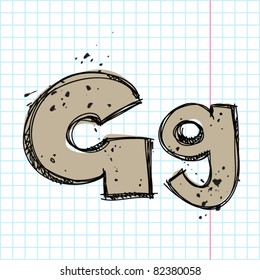 Hand drawn letter G on a writing-book-background. Vector illustration