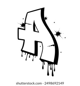 Lettre A dessinée à la main dans le style graffiti. Image vectorielle élément pulvérisé isolée sur fond blanc. Lettre de police décorative noire et blanche A avec effet spray pour la bannière, la décoration, le street art et les annonces.Image vectorielle