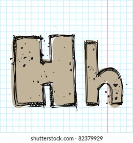 Hand drawn letter H on a writing-book-background. Vector illustration