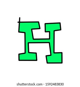 Hand drawn letter h. Text isolated on white background. Artwork vector illustration. lettering minimalism style, cartoon typography, design vector, font, letters. Doodle ABC for kids.letters outline