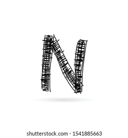 hand drawn letter initial n logo design