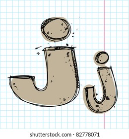 Hand drawn letter J on a writing-book-background. Vector illustration