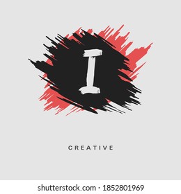 Hand drawn Letter I Logo on colorful brush strokes background. Initial white paint brush stroke letter I Logo Design. Creative template for logotype, emblem, monogram, jewelry, cosmetic or brand name.