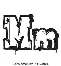 Hand drawn letter M from dirty alphabet. Vector illustration