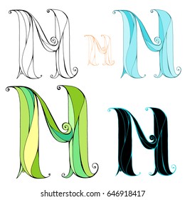 Hand drawn letter "N". Color and graphic variations. Vector letter for logo design, monogram, tattoo.