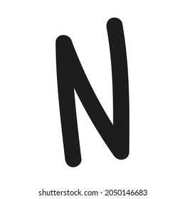 Hand drawn letter N. Latin letter drawn by brush. Handwritten font. Modern brush lettering. Template for lettering design. Vector illustration