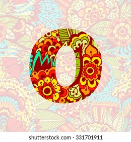 Hand drawn letter "O''. Floral monogram style doodle with floral ornaments. The original design on a transparent pattern the same series. Perfect for backgrounds of flyers, posters, invitations, cards