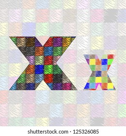 Hand drawn letter pattern X. Vector illustration