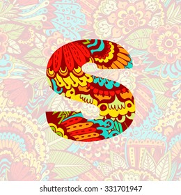Hand drawn letter ''S". Floral monogram style doodle The original design on a transparent patterneiz the same series. Letters "B" for backgrounds of posters, invitations, cards, webs graphics