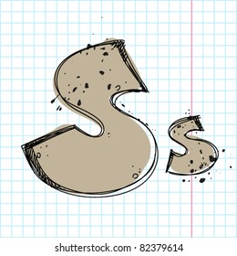 Hand drawn letter S on a writing-book-background. Vector illustration