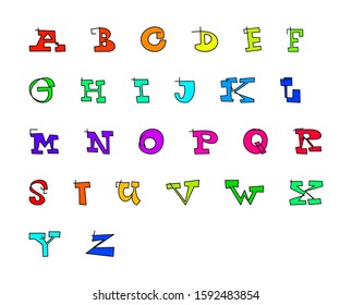 Hand drawn letter. Text isolated on white background. Artwork set vector illustration. lettering minimalism style, cartoon typography, design vector, font, letters. Doodle ABC for kids.letters outline