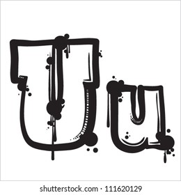 Hand drawn letter U from dirty alphabet. Vector illustration