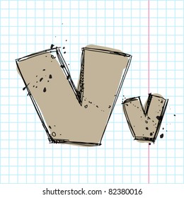 Hand drawn letter V on a writing-book-background. Vector illustration