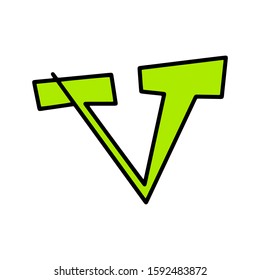 Hand drawn letter v. Text isolated on white background. Artwork vector illustration. lettering minimalism style, cartoon typography, design vector, font, letters. Doodle ABC for kids.letters outline