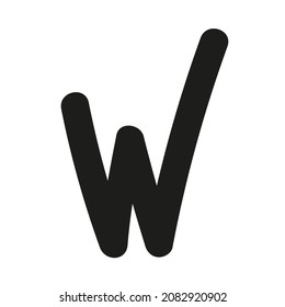 Hand drawn letter W. Latin letter drawn by brush. Handwritten font. Modern brush lettering. Template for lettering design. Vector illustration
